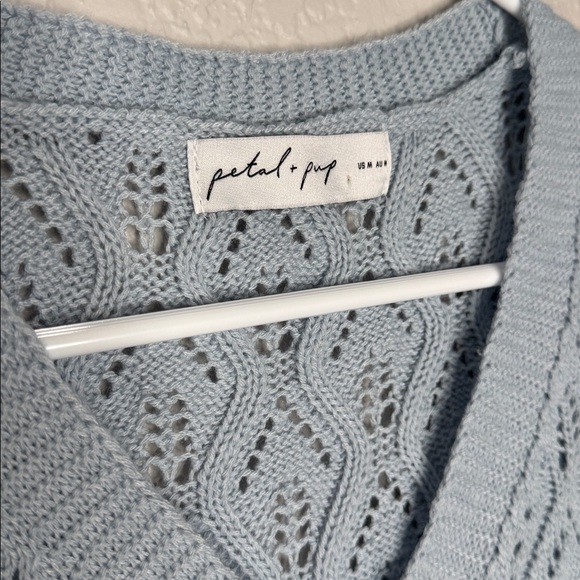 NWOT Petal & Pup Ellen Openwork Knit Cardigan Medium Pale Blue Coastal Grandma - Picture 3 of 5